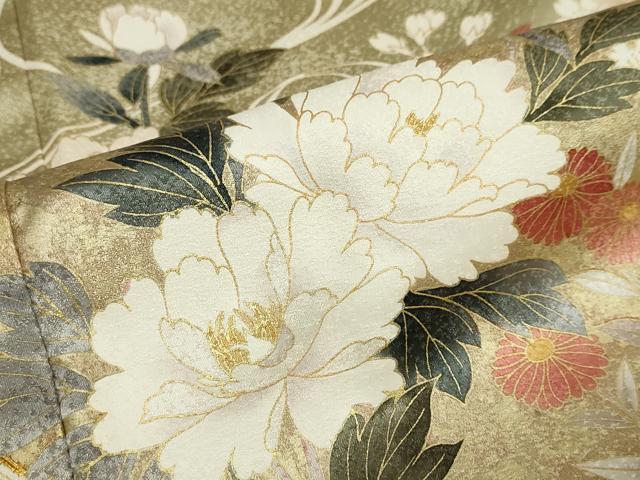 平和屋着物●訪問着　駒刺繍　流水貝合わせ草花文　金彩　正絹　逸品　DABC2237ud