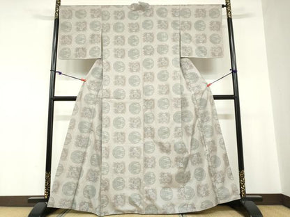 平和屋着物●本場大島紬　白大島　9マルキ　花鳥丸文　正絹　逸品　DABC2241ud