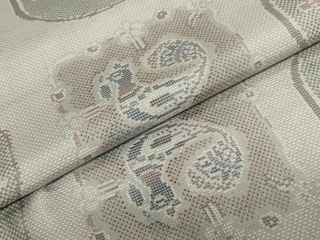 平和屋着物●本場大島紬　白大島　9マルキ　花鳥丸文　正絹　逸品　DABC2241ud