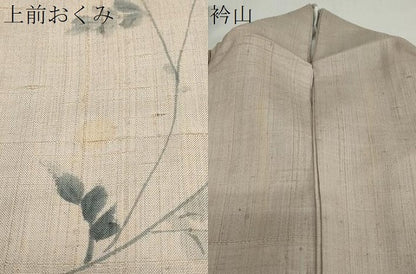 平和屋着物●訪問着　紬地　手描き　草花文　正絹　逸品　DABC2242ud