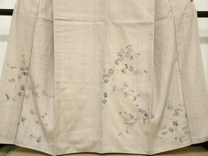 平和屋着物●訪問着　紬地　手描き　草花文　正絹　逸品　DABC2242ud