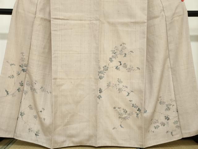 平和屋着物●訪問着　紬地　手描き　草花文　正絹　逸品　DABC2242ud