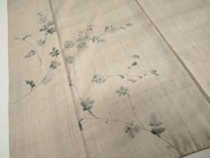 平和屋着物●訪問着　紬地　手描き　草花文　正絹　逸品　DABC2242ud