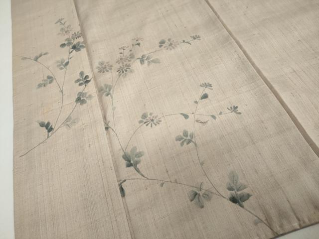 平和屋着物●訪問着　紬地　手描き　草花文　正絹　逸品　DABC2242ud