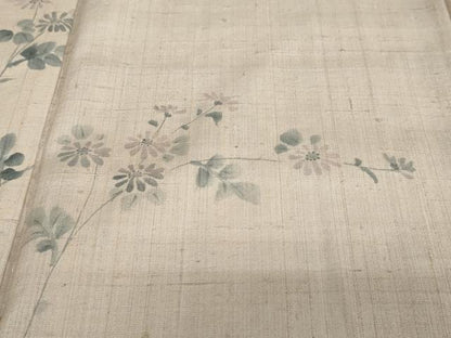 平和屋着物●訪問着　紬地　手描き　草花文　正絹　逸品　DABC2242ud