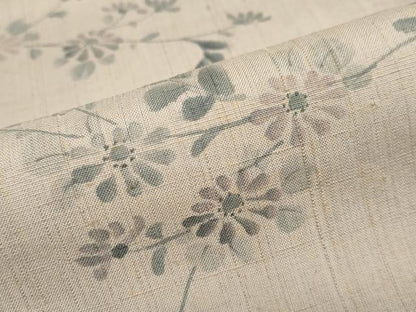 平和屋着物●訪問着　紬地　手描き　草花文　正絹　逸品　DABC2242ud