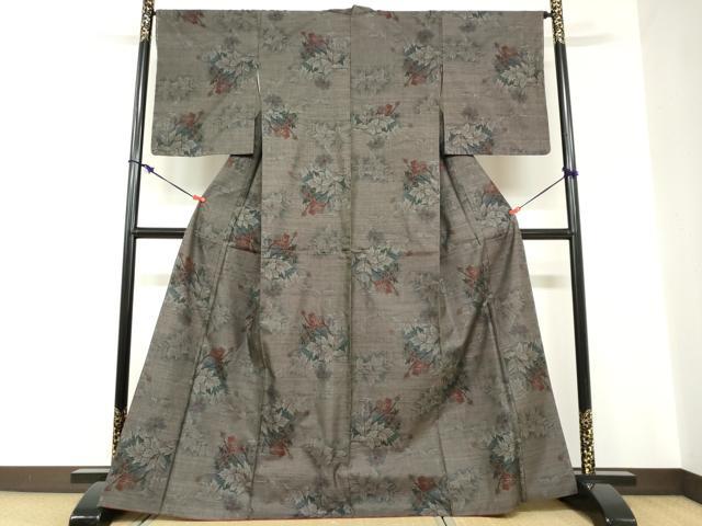 平和屋着物●本場大島紬　9マルキ　草花文　正絹　逸品　DABC2246ud