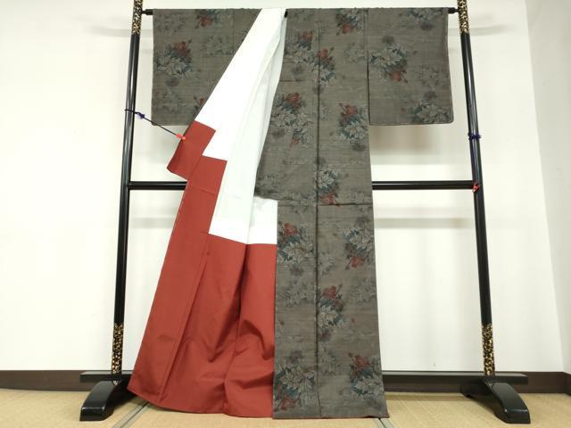 平和屋着物●本場大島紬　9マルキ　草花文　正絹　逸品　DABC2246ud