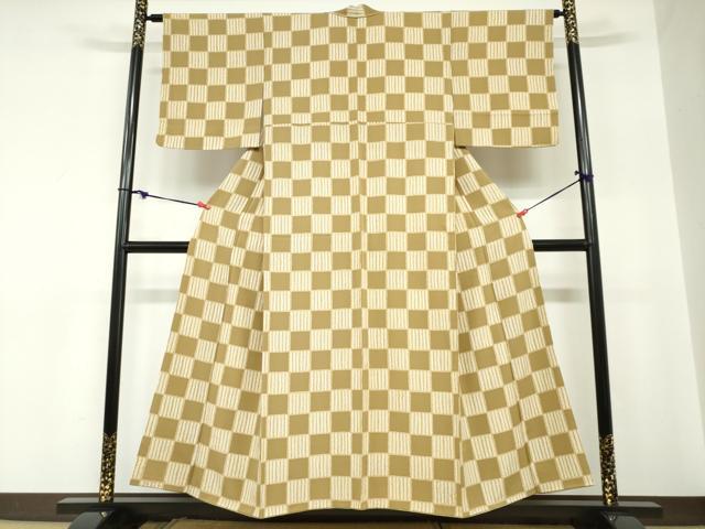 平和屋着物●上質な小紋　格子文　正絹　逸品　DABC2249ud