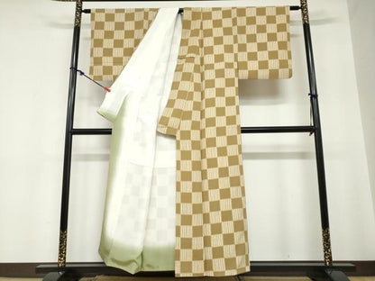 平和屋着物●上質な小紋　格子文　正絹　逸品　DABC2249ud