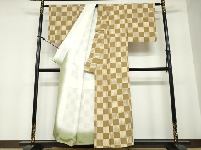 平和屋着物●上質な小紋　格子文　正絹　逸品　DABC2249ud