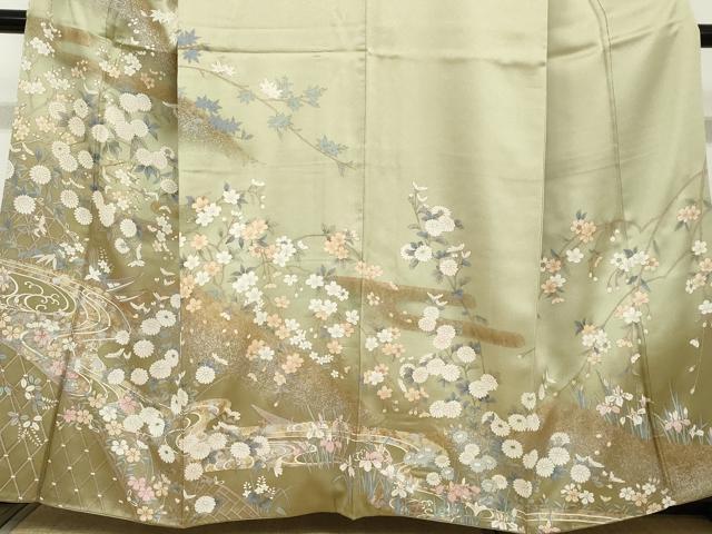 平和屋着物●訪問着　流水小舟草花文　金銀彩　正絹　逸品　DABC2250ud