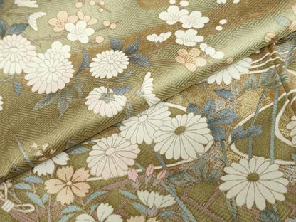 平和屋着物●訪問着　流水小舟草花文　金銀彩　正絹　逸品　DABC2250ud