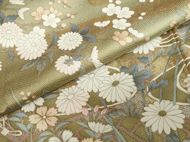 平和屋着物●訪問着　流水小舟草花文　金銀彩　正絹　逸品　DABC2250ud