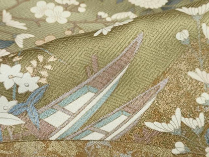 平和屋着物●訪問着　流水小舟草花文　金銀彩　正絹　逸品　DABC2250ud
