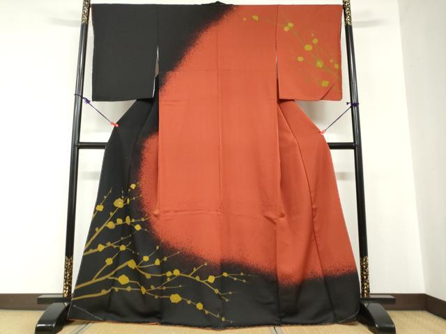 平和屋着物●訪問着　枝梅文　黒地　金彩　正絹　逸品　未使用　DABC2251ud