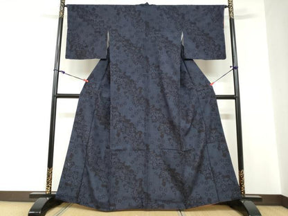 平和屋着物●結城紬　80亀甲　道長草花文　正絹　逸品　DABC2252ud