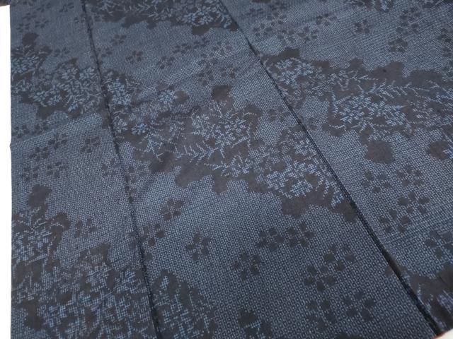 平和屋着物●結城紬　80亀甲　道長草花文　正絹　逸品　DABC2252ud
