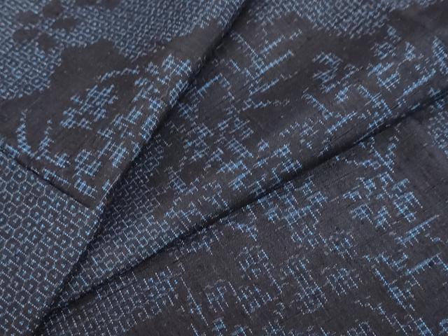 平和屋着物●結城紬　80亀甲　道長草花文　正絹　逸品　DABC2252ud