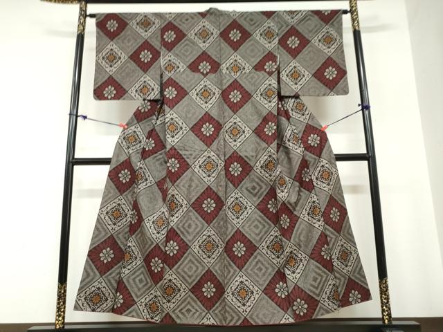平和屋着物●本場大島紬　龍郷絣　花菱文　正絹　逸品　DABC2255ud