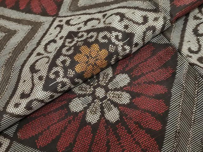 平和屋着物●本場大島紬　龍郷絣　花菱文　正絹　逸品　DABC2255ud