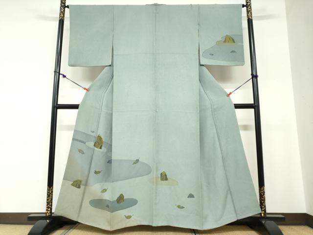平和屋着物●訪問着　流水舞葉文　金彩　正絹　逸品　DABC2256ud