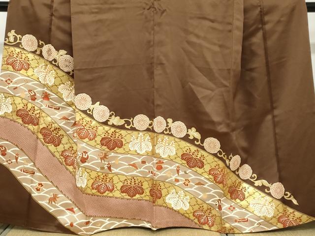 平和屋着物●銀座きしや　色留袖　駒刺繍　宝尽くし草花文　金彩　正絹　逸品　DABC2257ud