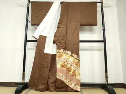 平和屋着物●銀座きしや　色留袖　駒刺繍　宝尽くし草花文　金彩　正絹　逸品　DABC2257ud