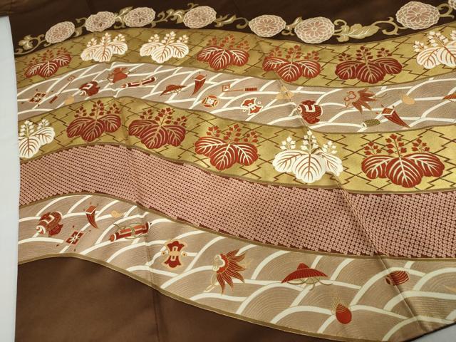 平和屋着物●銀座きしや　色留袖　駒刺繍　宝尽くし草花文　金彩　正絹　逸品　DABC2257ud