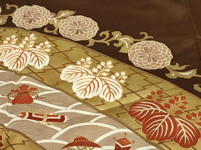 平和屋着物●銀座きしや　色留袖　駒刺繍　宝尽くし草花文　金彩　正絹　逸品　DABC2257ud