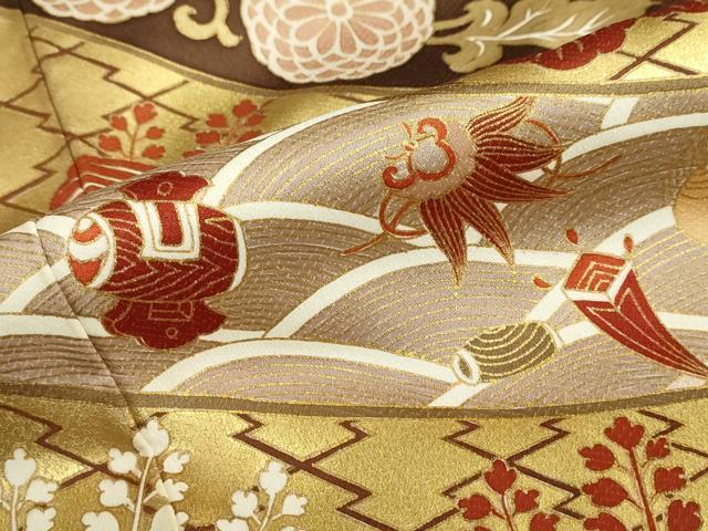 平和屋着物●銀座きしや　色留袖　駒刺繍　宝尽くし草花文　金彩　正絹　逸品　DABC2257ud