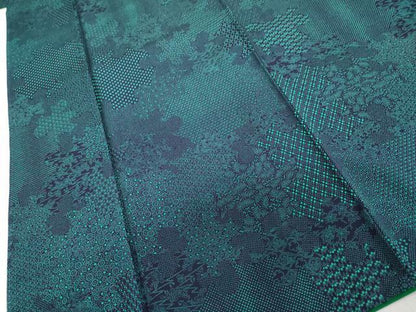 平和屋着物●上質な小紋　藍　型染め　草花文　正絹　逸品　DABC2259ud
