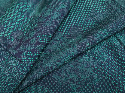 平和屋着物●上質な小紋　藍　型染め　草花文　正絹　逸品　DABC2259ud