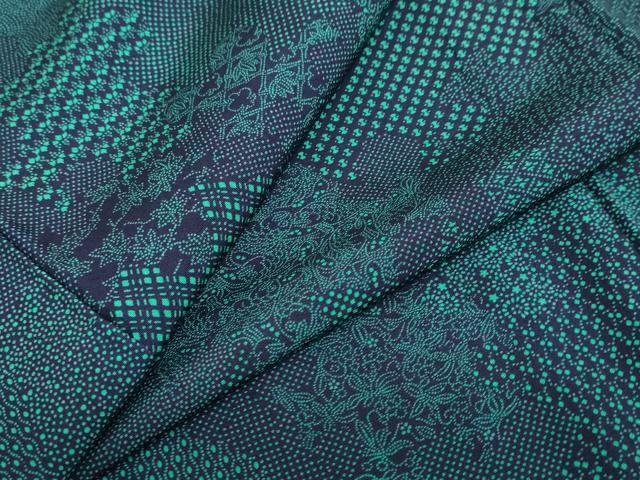 平和屋着物●上質な小紋　藍　型染め　草花文　正絹　逸品　DABC2259ud