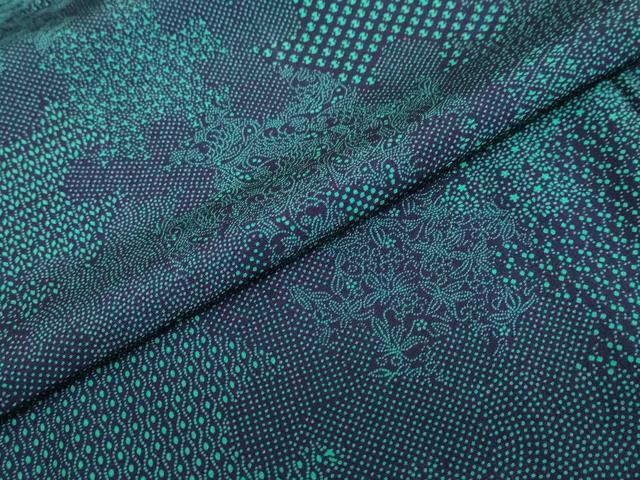 平和屋着物●上質な小紋　藍　型染め　草花文　正絹　逸品　DABC2259ud