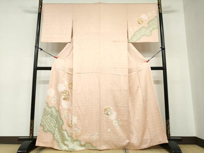 平和屋着物●訪問着　駒刺繍　絞り　雪輪草花文　金彩　高島屋扱い　正絹　逸品　DABC2260ud