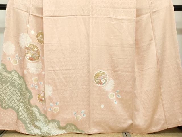 平和屋着物●訪問着　駒刺繍　絞り　雪輪草花文　金彩　高島屋扱い　正絹　逸品　DABC2260ud