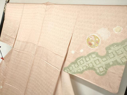 平和屋着物●訪問着　駒刺繍　絞り　雪輪草花文　金彩　高島屋扱い　正絹　逸品　DABC2260ud