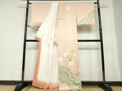 平和屋着物●訪問着　駒刺繍　絞り　雪輪草花文　金彩　高島屋扱い　正絹　逸品　DABC2260ud