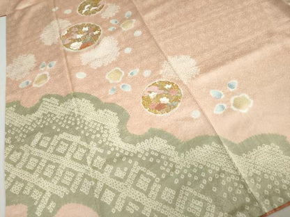 平和屋着物●訪問着　駒刺繍　絞り　雪輪草花文　金彩　高島屋扱い　正絹　逸品　DABC2260ud