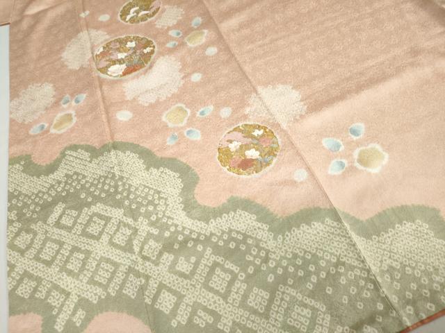 平和屋着物●訪問着　駒刺繍　絞り　雪輪草花文　金彩　高島屋扱い　正絹　逸品　DABC2260ud