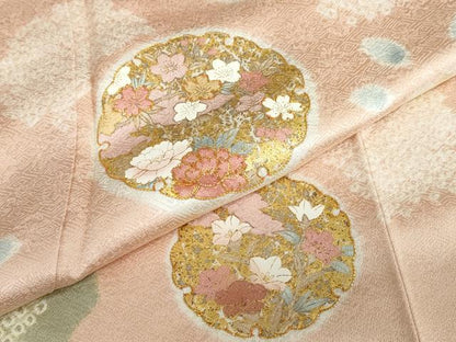 平和屋着物●訪問着　駒刺繍　絞り　雪輪草花文　金彩　高島屋扱い　正絹　逸品　DABC2260ud
