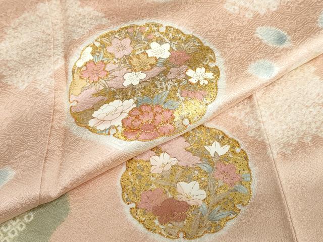 平和屋着物●訪問着　駒刺繍　絞り　雪輪草花文　金彩　高島屋扱い　正絹　逸品　DABC2260ud
