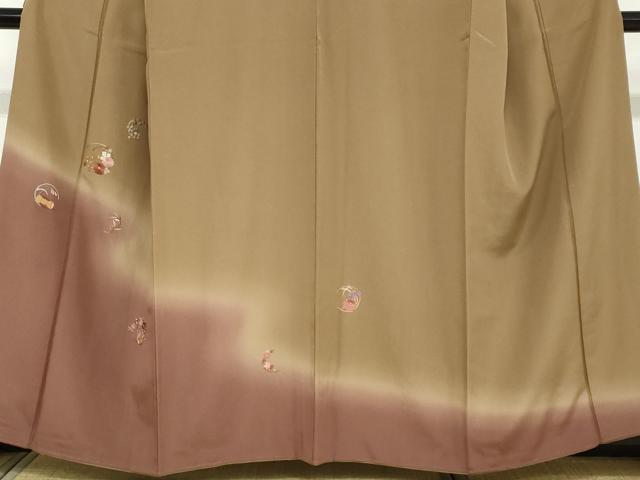 平和屋着物●訪問着　総刺繍　花蝶文　暈し染め　金糸　正絹　逸品　DABC2261ud