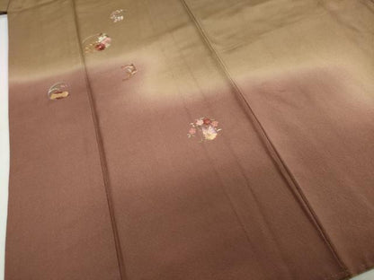 平和屋着物●訪問着　総刺繍　花蝶文　暈し染め　金糸　正絹　逸品　DABC2261ud