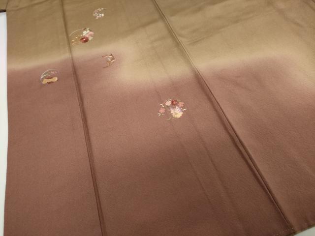 平和屋着物●訪問着　総刺繍　花蝶文　暈し染め　金糸　正絹　逸品　DABC2261ud