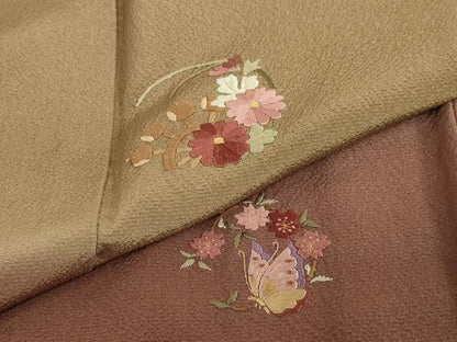平和屋着物●訪問着　総刺繍　花蝶文　暈し染め　金糸　正絹　逸品　DABC2261ud