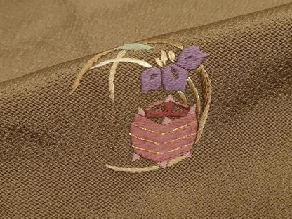 平和屋着物●訪問着　総刺繍　花蝶文　暈し染め　金糸　正絹　逸品　DABC2261ud