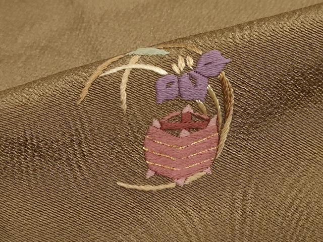 平和屋着物●訪問着　総刺繍　花蝶文　暈し染め　金糸　正絹　逸品　DABC2261ud