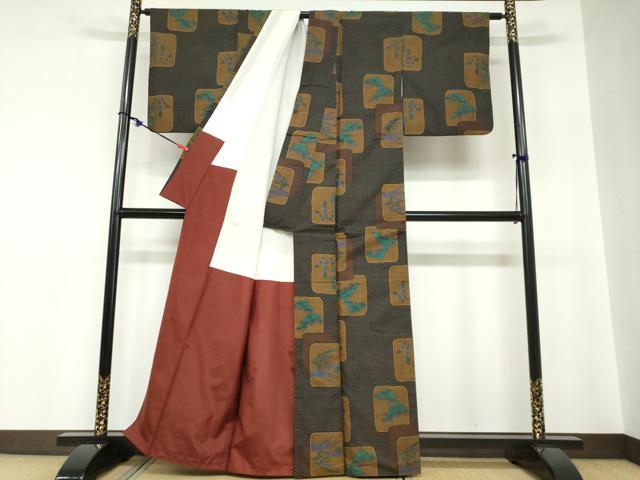 平和屋着物●本場大島紬　7マルキ　総絣　格子松文　正絹　逸品　DABC2263ud